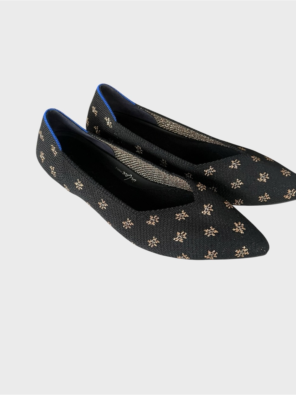 Rothy's Black Flats with Gold Sparkle Accents